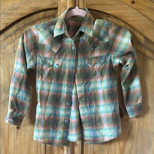 Wrangler Pearl snap Shirt - teal and pink